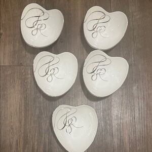 White Heart-Shaped Decorative Bowls with Script Accent - Set of 5